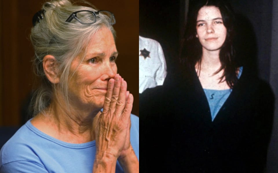 Leslie Van Houten is Emotion in Court and Half side image of LaBianca.