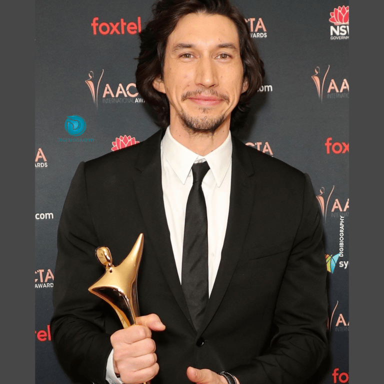 Adam Driver takes her AACTA international award and gives a smile