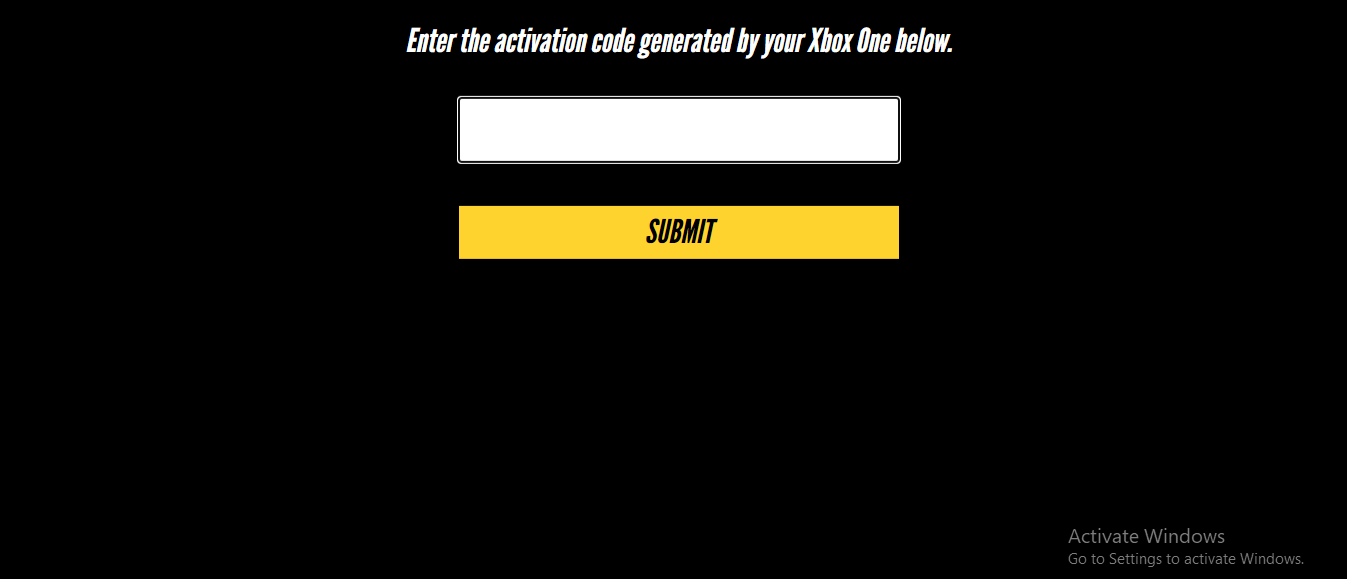 Enter activate code generated by xbox