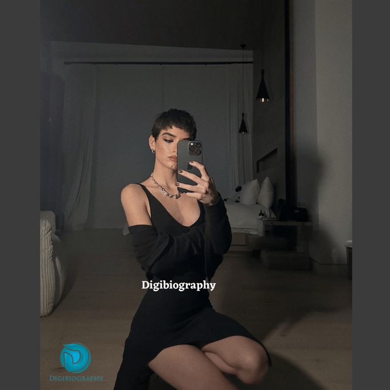 Dixie d’Amelio taking a mirror photo in a black dress in his house