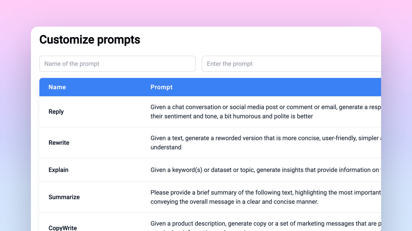 Quicky AI customize your own prompts