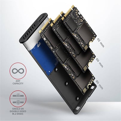 AXAGON EEM2-SG2, USB-C 3.2 Gen 2 - M.2 NVMe & SATA SSD Metallic RAW box, Screwless opening - 2210016 #4