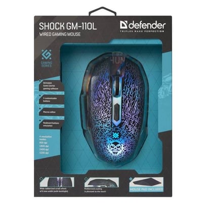 Defender Shock GM-110L, 3200DPI, Optic, + Mouse Pad Egér - 1460071 | furbify