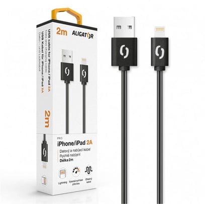 Aligator Data Cable 2A, USB to Lightning, 2m, Black - 1110029 #1