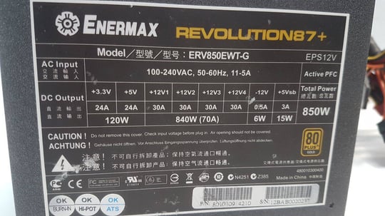 Enermax ERV850EWT-G  -  Revolution87+ 850W (80+ Gold) Zdroj - 1650109 (použitý produkt) #2