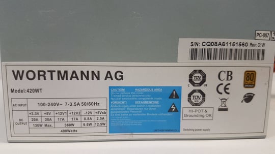 WORTMANN AG 420WT - 400W ATX Zdroj - 1650216 (použitý produkt) #2