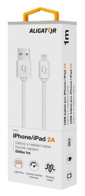 Aligator Data and Charging Cable 2A, Lightning, White, 1m - 1110019 #3