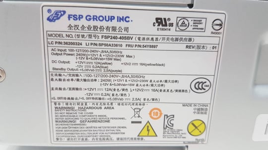 FSP Group INC for Lenovo Thinkcentre M82 SFF,M83 SFF,M92P SFF,M93P SFF,E31 SFF 240W - 1650115 #2