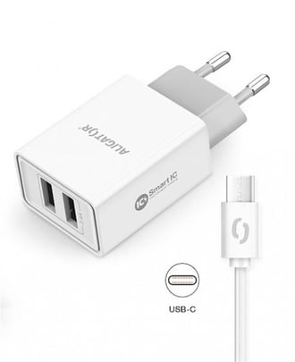 Aligator USB Charger, 2xUSB - 2.4A, Smart IC,USB C Cable, White Smartphone  charger - 2310010 | furbify