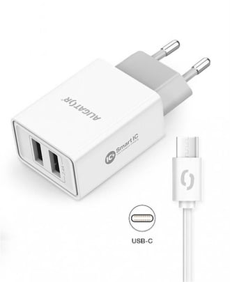 Aligator USB Charger, 2xUSB - 2.4A, Smart IC,USB C Cable, White - 2310010 #1