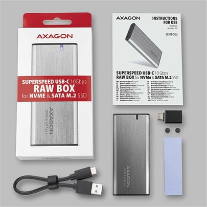 AXAGON EEM2-SG2, USB-C 3.2 Gen 2 - M.2 NVMe & SATA SSD Metallic RAW box, Screwless opening - 2210024 #5