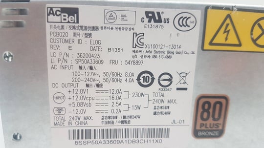 AcBel for Lenovo M82 SFF,M83 SFF,M92P SFF,M93P SFF,E31 SFF  240W - 1650217 #2