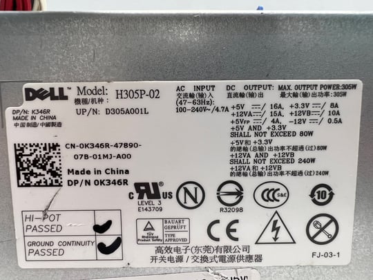 Dell H305P-02 for Optiplex 960 980 780 MT - 305W Zdroj - 1650120 (použitý produkt) #2