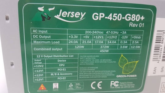 Jersey 450 GP450–G80+ 450W Zdroj - 1650204 (použitý produkt) #2