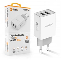 Aligator USB Charger, 2xUSB - 2.4A, Smart IC, White