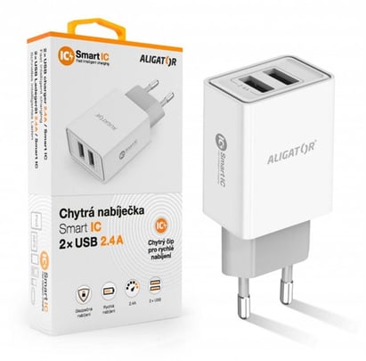 Aligator USB Charger, 2xUSB - 2.4A, Smart IC, White - 2310007 #1