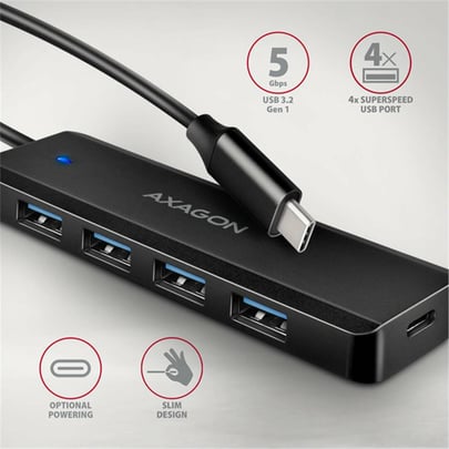 AXAGON HUE-C1C, 4x USB 5Gbps TRAVEL hub, USB-C napájací konektor, kábel USB-C 19cm - 2000022 #2