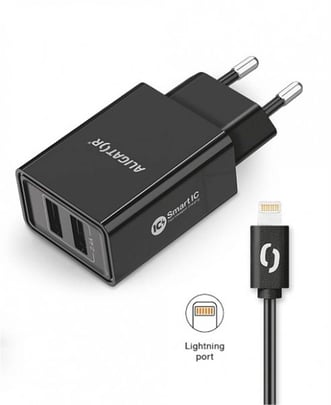 Aligator USB Charger, 2xUSB - 2.4A, Smart IC, Black, USB cable for iPhone/iPad (Lightning) - 2310005 #2