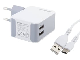 AVACOM HomeNOW, USB Charger, 2x USB - 3,4A, White, USB-C Kabel