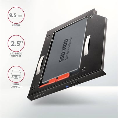 AXAGON RSS-CD09 frame for 2.5" SSD/HDD in DVD slot , 9.5 mm, LED, aluminum - 2210018 #2