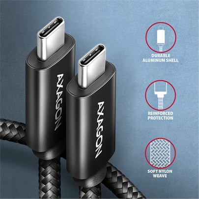 AXAGON BUCM2-CM10AB, CHARGE cable USB-C  -  USB-C, 1m, Hi-Speed ​​??USB, PD 240W 5A, ALU, braided, black - 1110087 #1