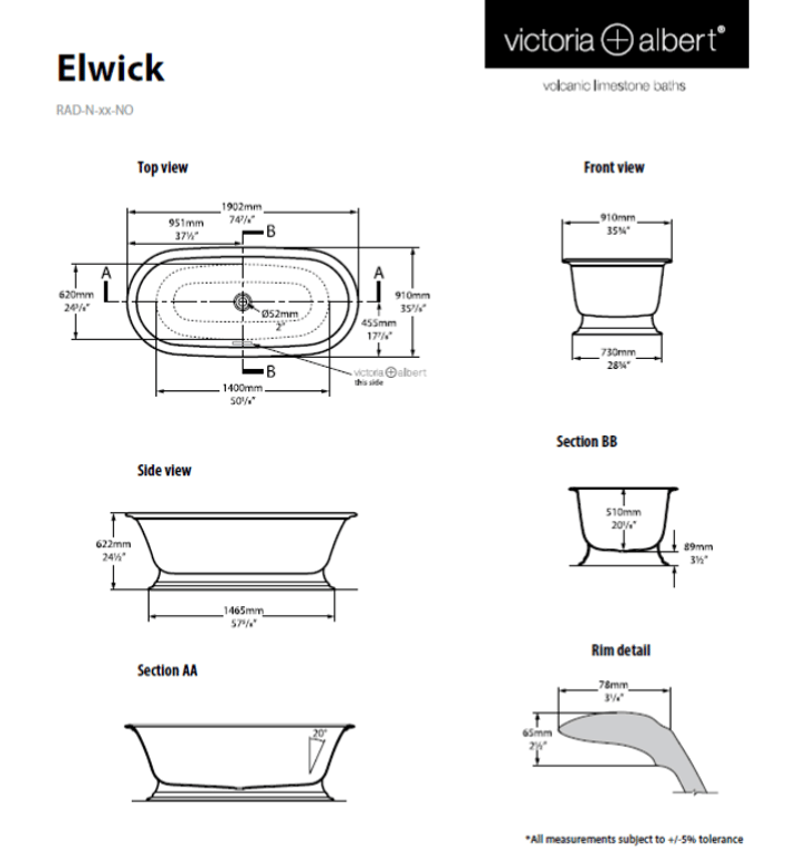 Elwick Freestanding bath with plinth 1902 x 910, without overflow image