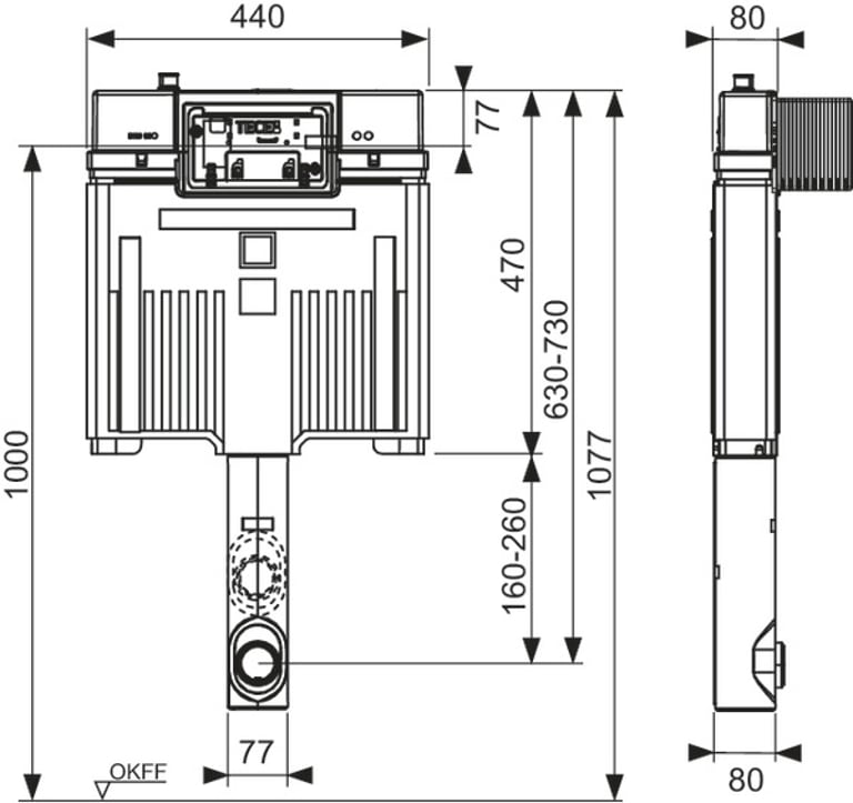 TECE 8cm Pedestal Cistern, Front button installation only image