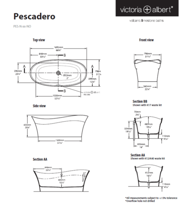 Pescadero Freestanding bath 1695 x 798mm, without overflow image