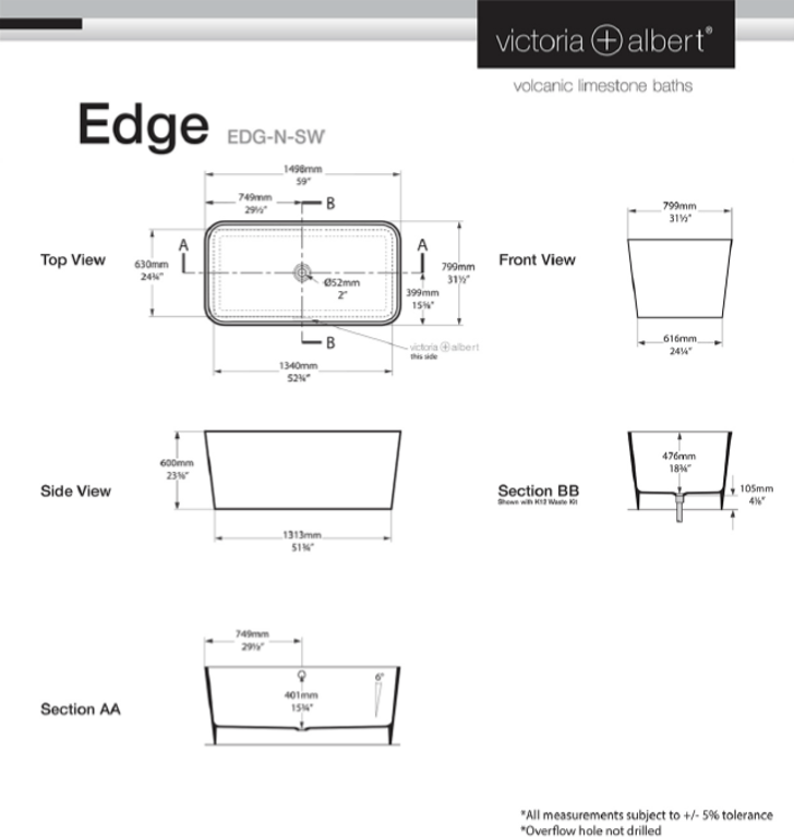 Edge Freestanding bath 1498 x 799mm, without overflow image