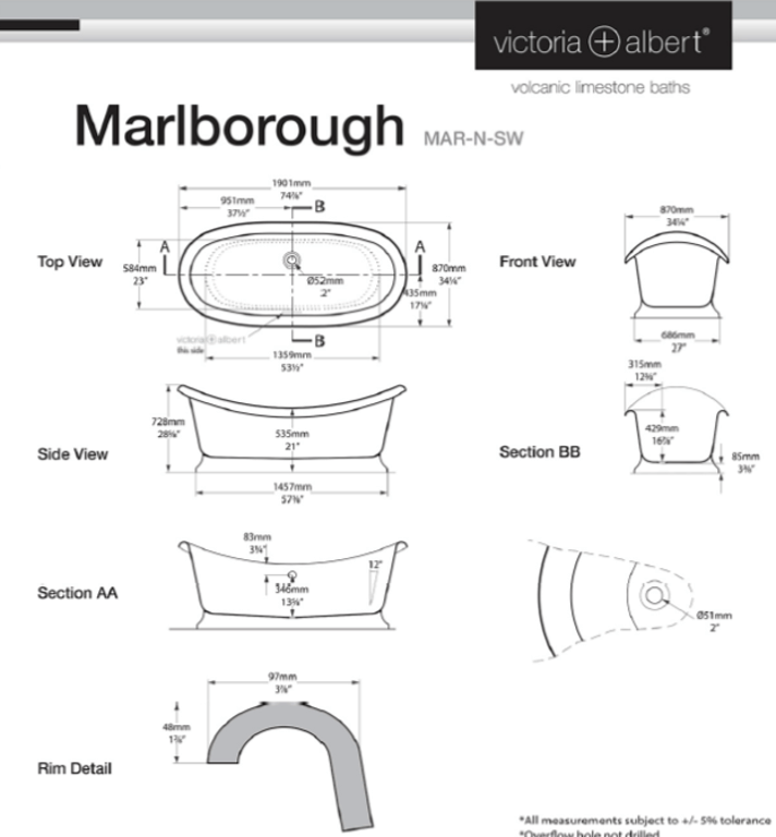 Marlborough freestanding bath with plinth 1901 x 870mm, without overflow image