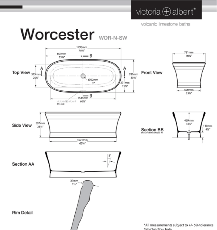 Worcester Freestanding bath with plinth 1797 x 780mm, without overflow image