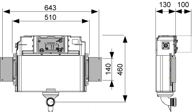 TECE 820mm Low Level pedestal cistern WELS 4 Star rated, Front or Top flush button image