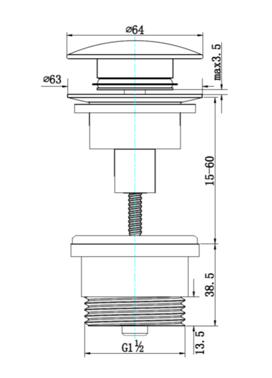 40mm Universal Push Pop Plug & Waste - Matte Black image