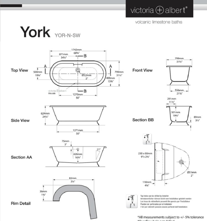 York Freestanding bath with plinth 1742 x 799mm, without overflow image