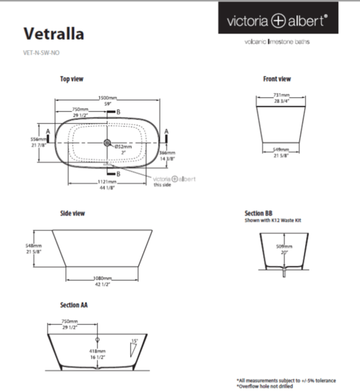 Vetralla Freestanding bath 1500 x 731mm, without overflow image