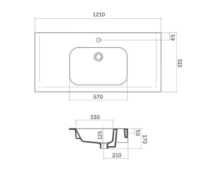 Perfetto Ceramic washbasin 1 Tap Hole 120cm - Matte White image