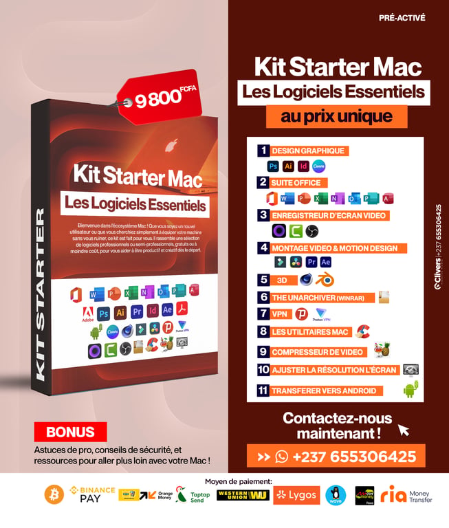 KIT STARTER MAC : Les Logiciels Essentiels Gratuits ou Abordables au prix uniqueccès aux replays enregistrés