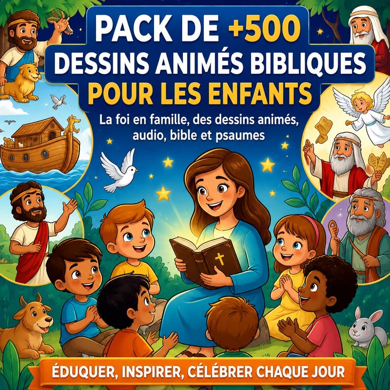 Pack de +500 dessins animés bibliques pour les enfants,150 psaumes audio...