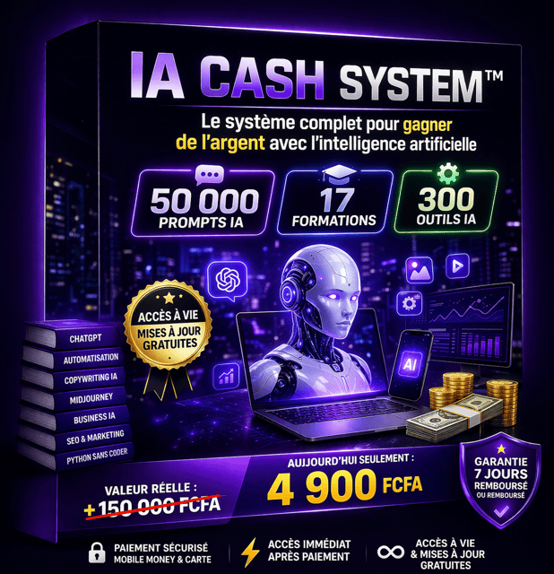  IA CASH SYSTEM™ (50 000 PROMPTS IA + 17 FORMATIONS + 300 OUTILS)