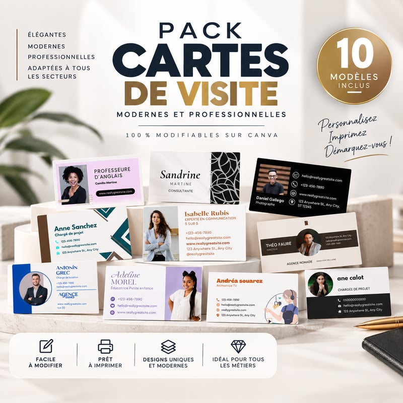 Pack 10 Cartes de Visite – Modèles Canva 100 % personnalisables