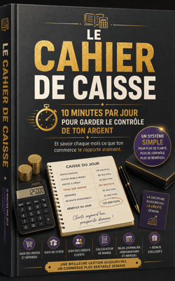 LE CAHIER DE CAISSE  10 MINUTES PAR JOUR POUR GARDER LE CONTRÔLE DE TON ARGENT  Et savoir chaque mois ce que ton commerce te rapporte vraiment.