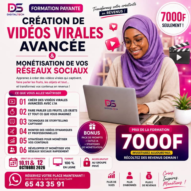 Formation en création de vidéos virales avancée + monétisation Youtube et Tiktok