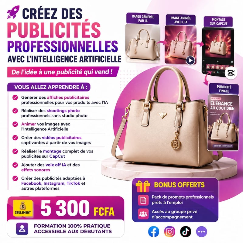 Formation IA générative ( Vidéos publicitaires, création d'affiches, shoot photo)