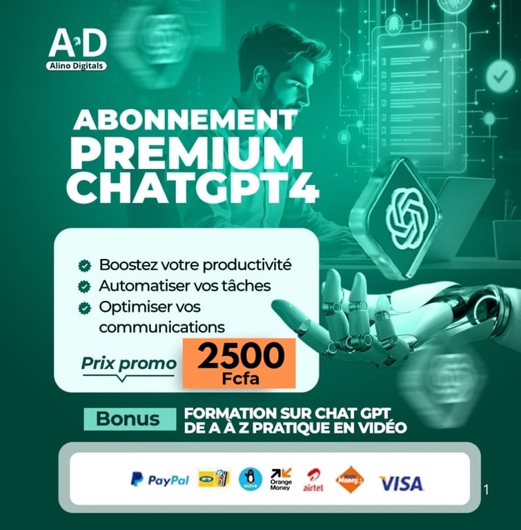 ABONNEMENT CHATGTP 4 PREMIUM + FORMATION COMPLETE SUR CHATGTP
