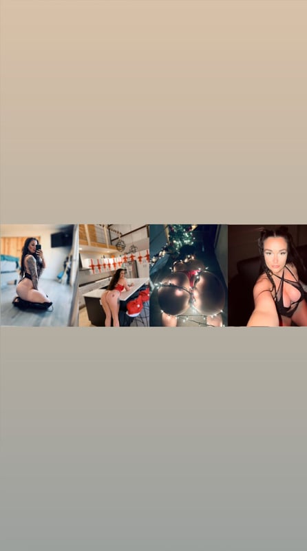 A woman posing in various indoor settings wearing stylish outfits against neutral backgrounds.