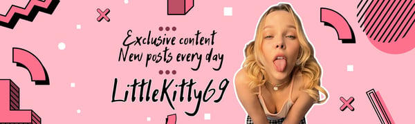 A young woman with blonde hair making a playful facial expression, set against a vibrant pink geometric background with profile text overlays.