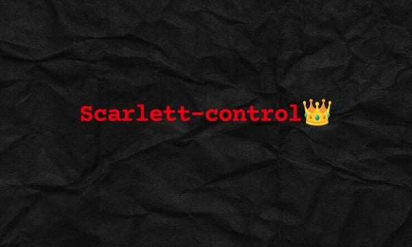 Dark textured background with bold red text 'Scarlett-control' and crown emojis.