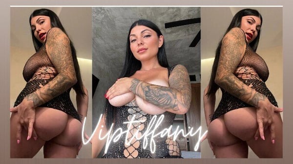 A woman with long dark hair and tattoos posing confidently in lingerie in multiple angles against an indoor background.