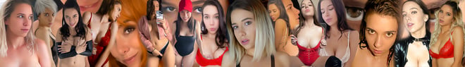 A collage of a woman in various lingerie outfits posing confidently with different expressions.