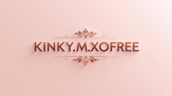 A decorative pink graphic featuring the username 'KINKY.M.XOFREE' in elegant metallic lettering with floral accents.